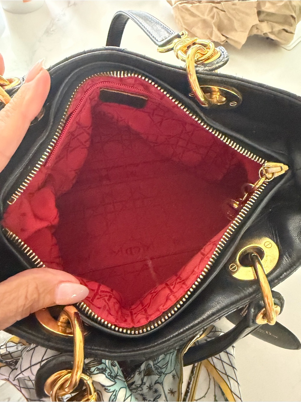 Dior Black Quilted Leather Tote Handbag with Gold Accents - Picture 10 of 16